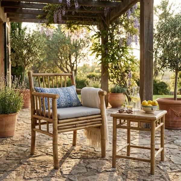VivaGarden Poltrona da Esterno in Bamboo con Cuscino Dimensioni 57x57x82 cm colore Grigio Chiaro - Charles