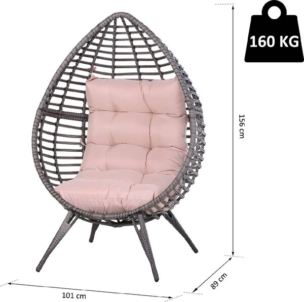 VivaGarden Poltrona da Esterno in Rattan PE Dimensioni 101x89x156 cm colore Grigio/Beige