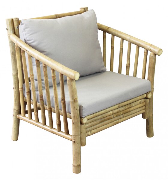 VivaGarden Poltrona da Esterno in Bamboo Dimensioni 70x70x80 cm colore Naturale con Cuscino - Borough