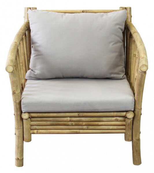 VivaGarden Poltrona da Esterno in Bamboo Dimensioni 70x70x80 cm colore Naturale con Cuscino - Borough