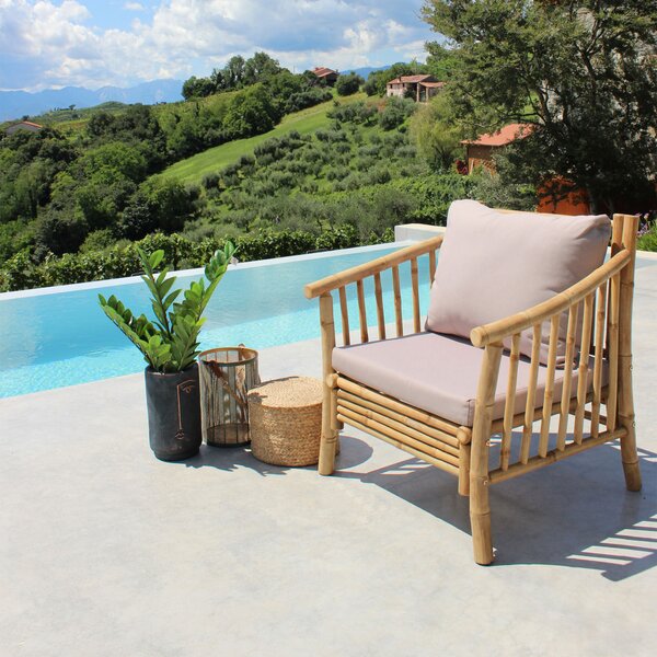 VivaGarden Poltrona da Esterno in Bamboo Dimensioni 70x70x80 cm colore Naturale con Cuscino - Borough