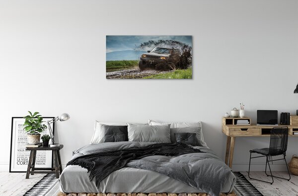 Quadro su tela Auto da campo delle Cloud Mountains 100x50 cm