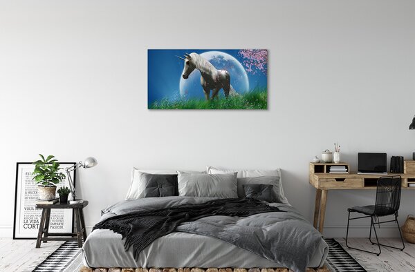 Stampa quadro su tela Campo di luna unicorno 100x50 cm