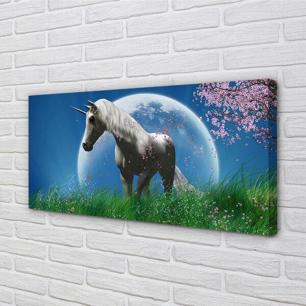 Stampa quadro su tela Campo di luna unicorno 100x50 cm