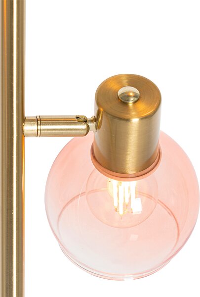 Lampada da terra Art Déco oro con vetro rosa 3 luci - Vidro