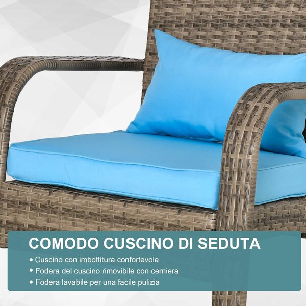 VivaGarden Poltrona da Esterno in Rattan PE Dimensioni 65x86x90 cm colore Blu/Marrone - Adironrack