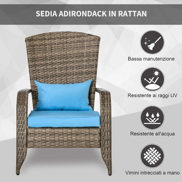 VivaGarden Poltrona da Esterno in Rattan PE Dimensioni 65x86x90 cm colore Blu/Marrone - Adironrack