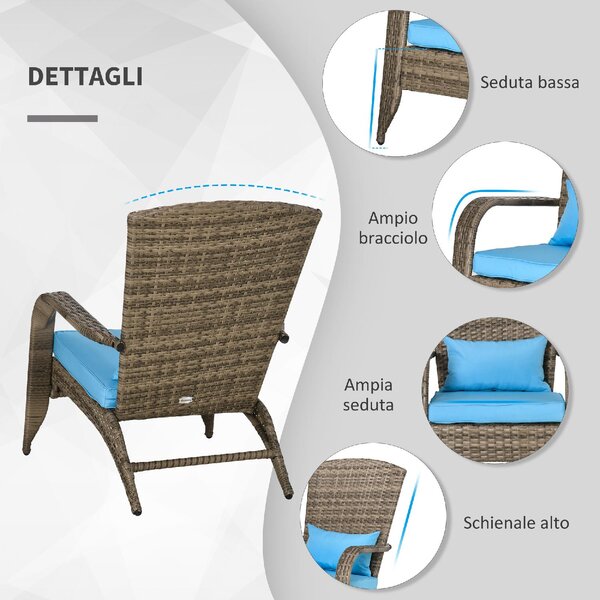 VivaGarden Poltrona da Esterno in Rattan PE Dimensioni 65x86x90 cm colore Blu/Marrone - Adironrack
