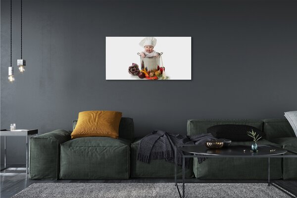 Quadro su tela Un bambino in una pentola di verdure 100x50 cm