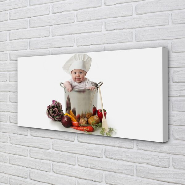 Quadro su tela Un bambino in una pentola di verdure 100x50 cm