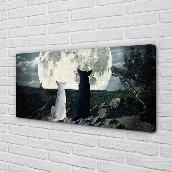 Quadro su tela Wolves Moon Forest 100x50 cm