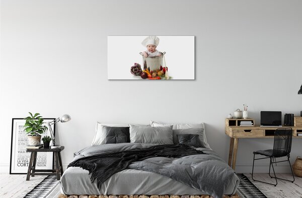 Quadro su tela Un bambino in una pentola di verdure 100x50 cm