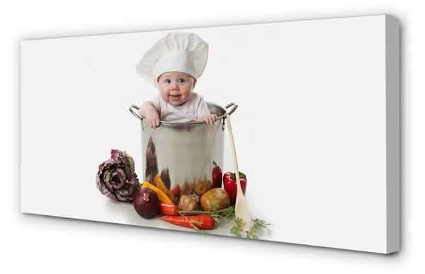Quadro su tela Un bambino in una pentola di verdure 100x50 cm