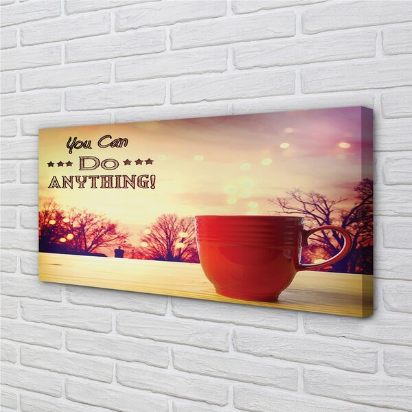 Quadro su tela La tazza di iscrizione rossa autunno 100x50 cm