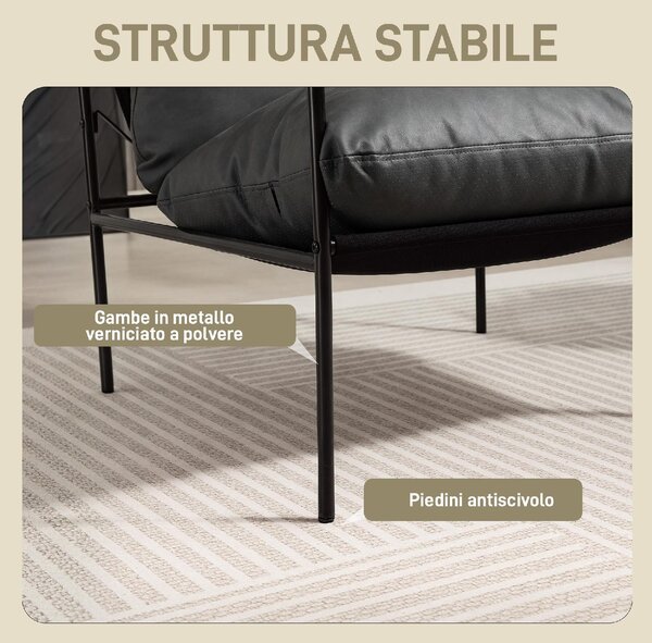 DecHome Poltrona Moderna in Ecopelle Dimensioni 74,5x75x77 colore Grigio Carbone