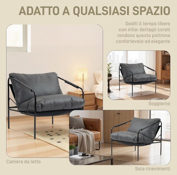 DecHome Poltrona Moderna in Ecopelle Dimensioni 74,5x75x77 colore Grigio Carbone