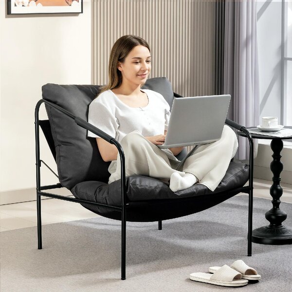 DecHome Poltrona Moderna in Ecopelle Dimensioni 74,5x75x77 colore Grigio Carbone