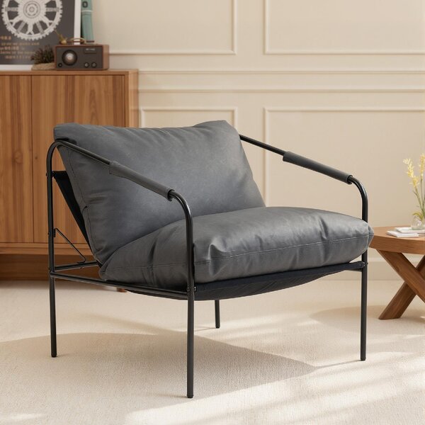 DecHome Poltrona Moderna in Ecopelle Dimensioni 74,5x75x77 colore Grigio Carbone