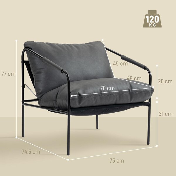 DecHome Poltrona Moderna in Ecopelle Dimensioni 74,5x75x77 colore Grigio Carbone