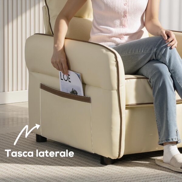 DecHome Poltrona Moderna in Ecopelle Dimensioni 80x81x90 colore Beige