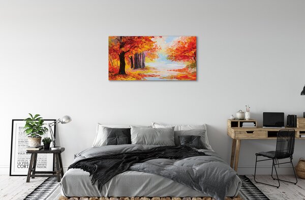 Quadro su tela Foglie di alberi autunnali 100x50 cm