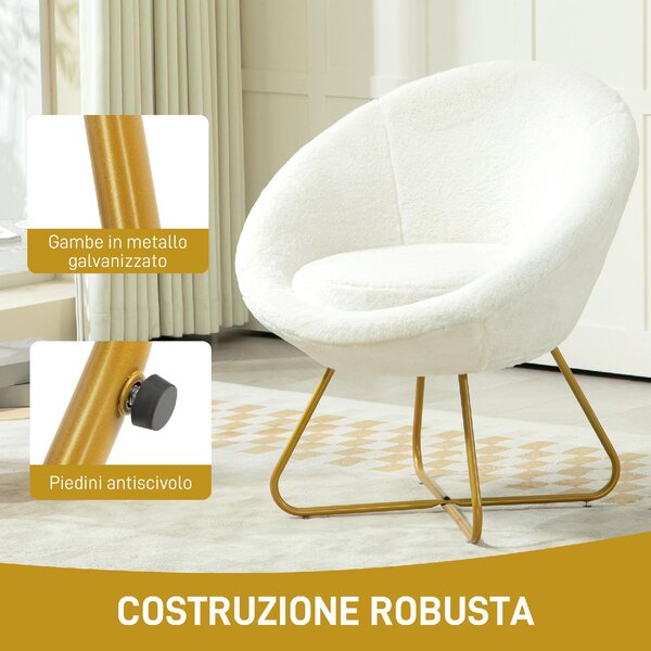 DecHome Poltrona Moderna in Finta Pelliccia Dimensioni 75x66x79 colore Bianco