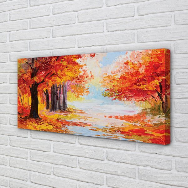 Quadro su tela Foglie di alberi autunnali 100x50 cm