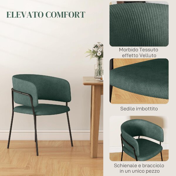 DecHome Poltrona Moderna in Tessuto Dimensioni 57x53x73 Set 2 Poltrone colore Verde