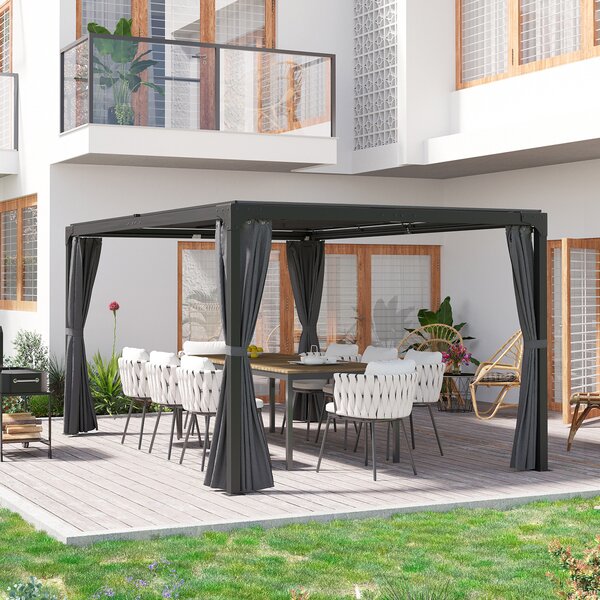 Outsunny Pergola Gazebo con Tettuccio Retrattile in Poliestere, in Metallo e Alluminio, 295x295x215 cm, Grigio Scuro|Aosom