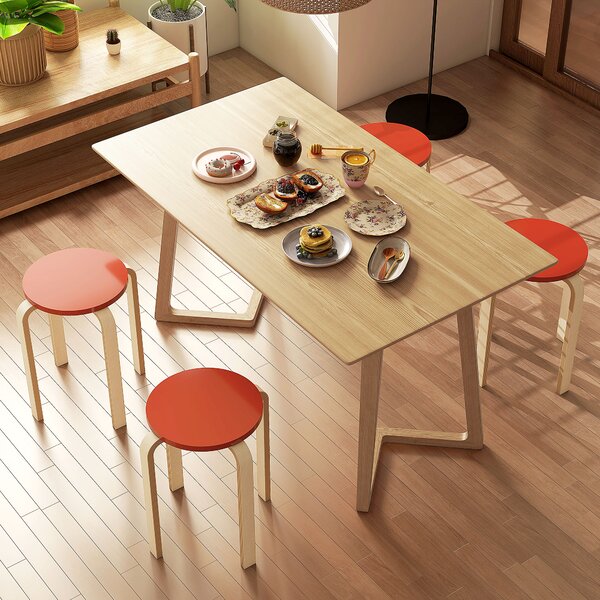 HOMCOM Set 4 Sgabelli Impilabili Rotondi e Moderni per Cucina e Bar in Legno, Ø40x54cm, Rosso e Legno|Aosom