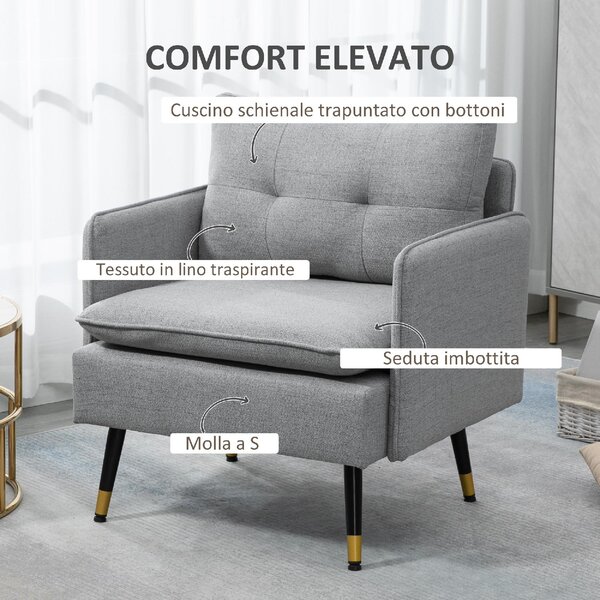 DecHome Poltrona Moderna in Tessuto Dimensioni 76x68x80 colore Grigio