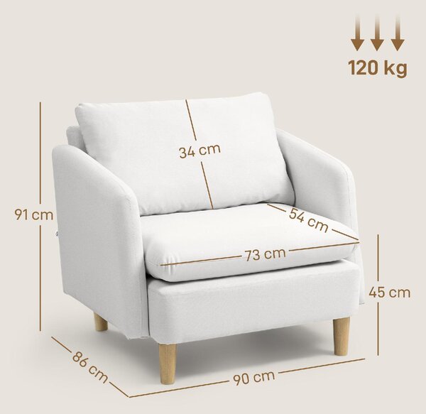 DecHome Poltrona Moderna in Tessuto Dimensioni 90x86x91 colore Crema