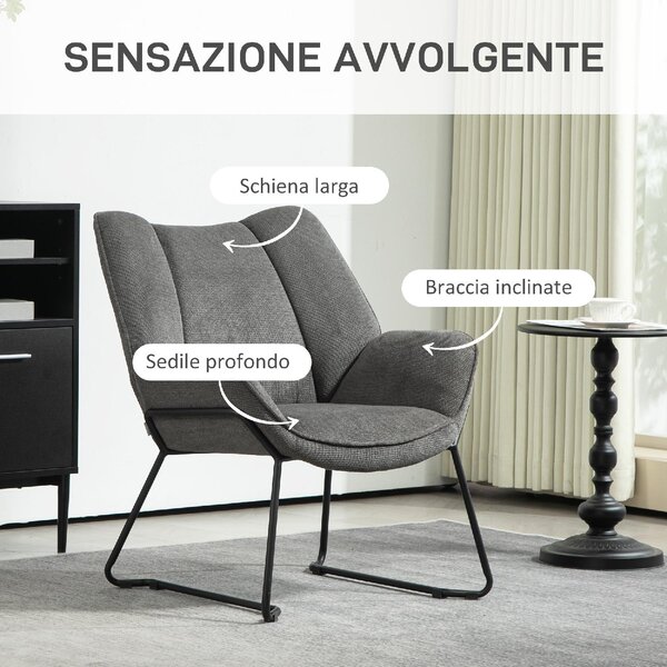 DecHome Poltrona Moderna in Tessuto effetto Lino Dimensioni 71,5x67x79 colore Grigio