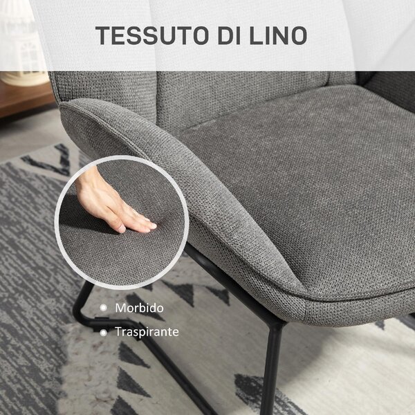 DecHome Poltrona Moderna in Tessuto effetto Lino Dimensioni 71,5x67x79 colore Grigio