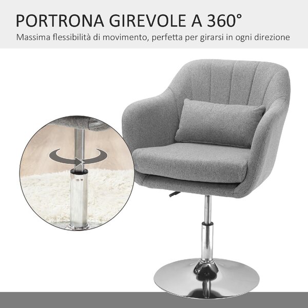 DecHome Poltrona Moderna in Tessuto effetto Lino Dimensioni 60x60x79-91 cm Altezza Regolabile colore Grigio