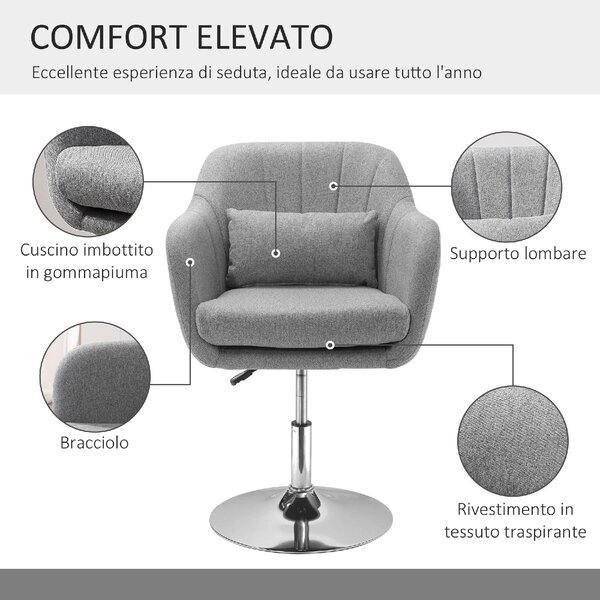 DecHome Poltrona Moderna in Tessuto effetto Lino Dimensioni 60x60x79-91 cm Altezza Regolabile colore Grigio
