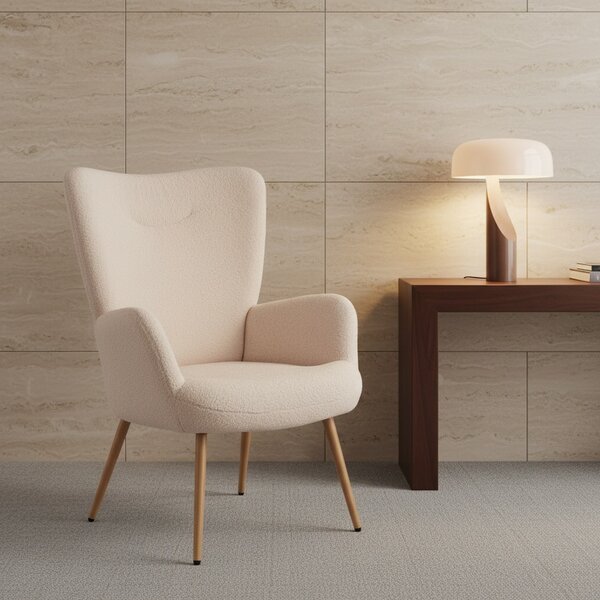 DecHome Poltrona Moderna in Tessuto effetto Teddy Dimensioni 71x74x97,5 colore Beige
