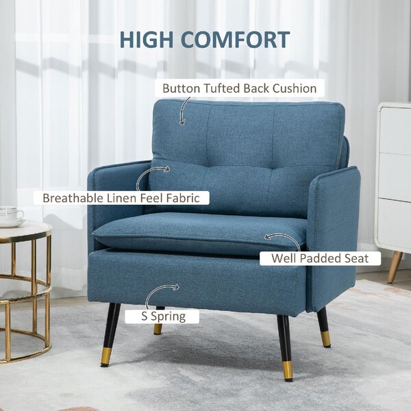 DecHome Poltrona Moderna in Tessuto effetto Lino Dimensioni 76x68x80 colore Blu