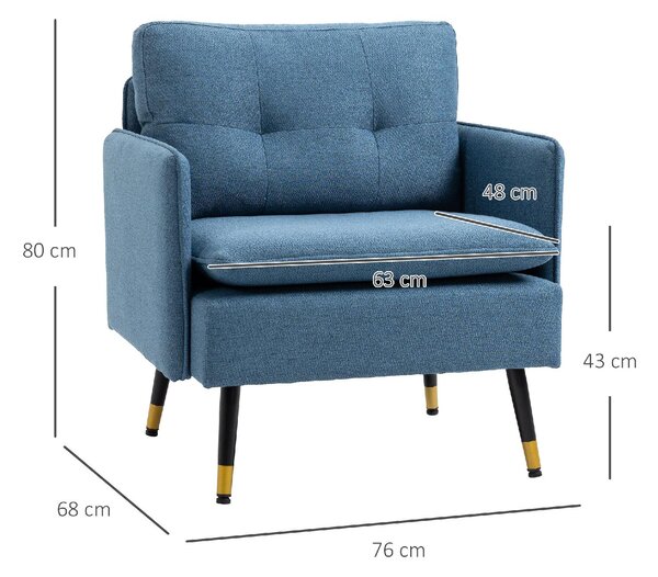 DecHome Poltrona Moderna in Tessuto effetto Lino Dimensioni 76x68x80 colore Blu