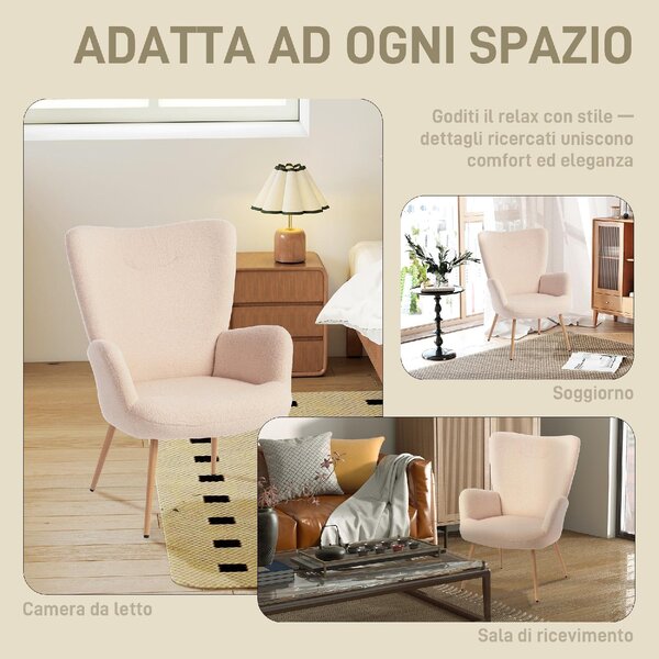 DecHome Poltrona Moderna in Tessuto effetto Teddy Dimensioni 71x74x97,5 colore Beige