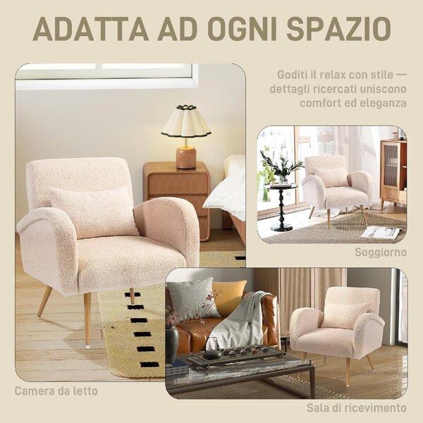 DecHome Poltrona Moderna in Tessuto effetto Teddy Dimensioni 77x77x83 colore Beige - Teddy