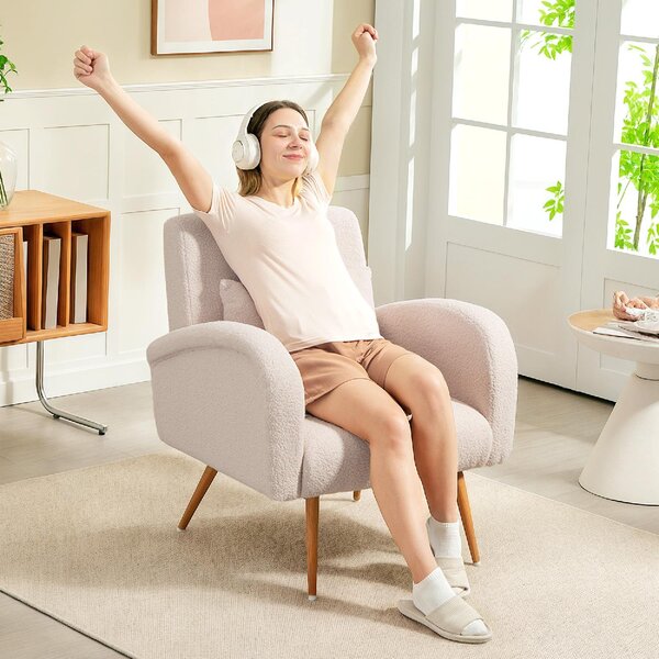 DecHome Poltrona Moderna in Tessuto effetto Teddy Dimensioni 77x77x83 colore Beige - Teddy