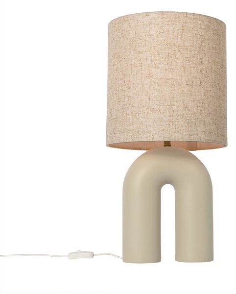 Lampada da tavolo di design beige con paralume in lino beige - Lotti