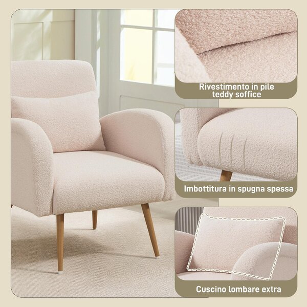 DecHome Poltrona Moderna in Tessuto effetto Teddy Dimensioni 77x77x83 colore Beige - Teddy