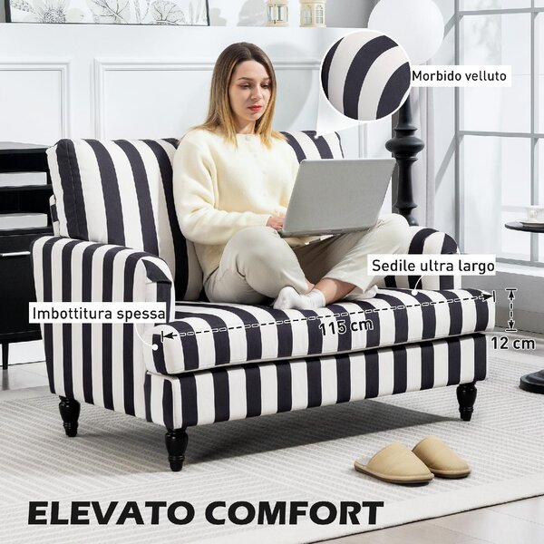 DecHome Poltrona Moderna in Velluto Dimensioni 115x82x82 colore Nero/Bianco