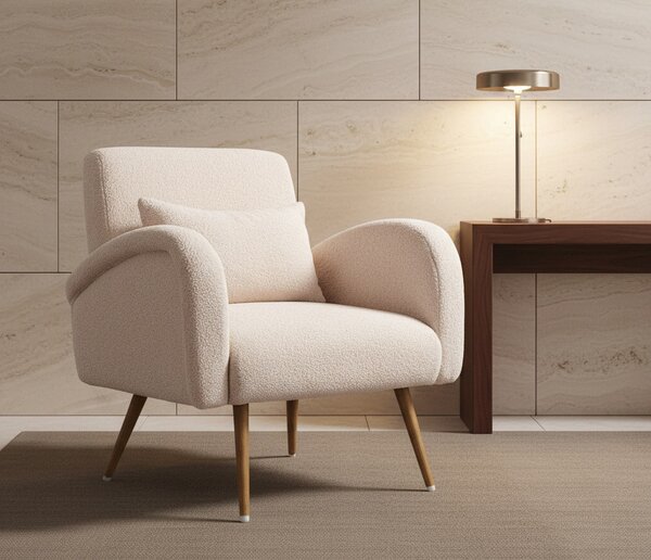 DecHome Poltrona Moderna in Tessuto effetto Teddy Dimensioni 77x77x83 colore Beige - Teddy