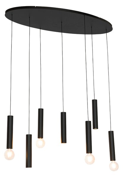 Lampada a sospensione di design ovale nera 7 luci - Tuba