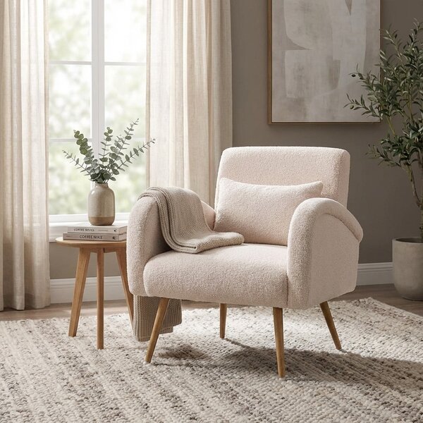 DecHome Poltrona Moderna in Tessuto effetto Teddy Dimensioni 77x77x83 colore Beige - Teddy