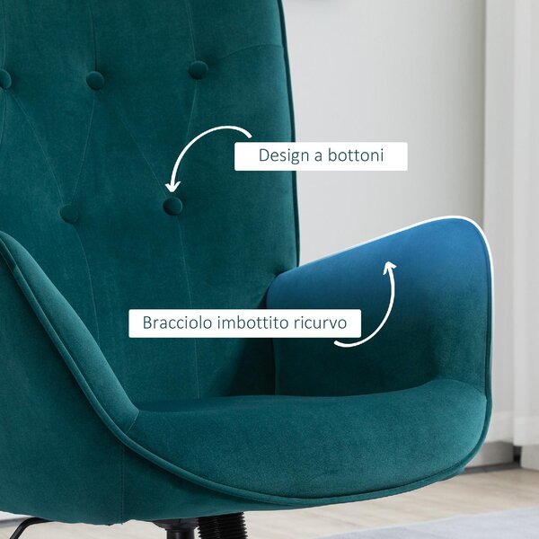 DecHome Poltrona Moderna in Velluto Dimensioni 66x73x111.5 cm colore Petrolio