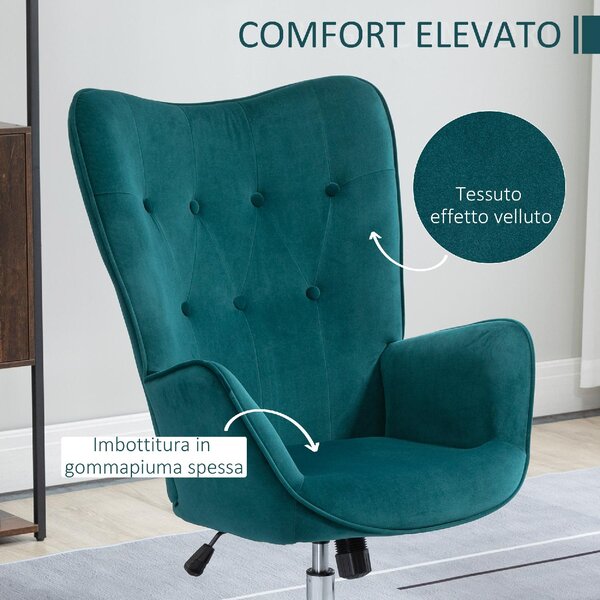 DecHome Poltrona Moderna in Velluto Dimensioni 66x73x111.5 cm colore Petrolio